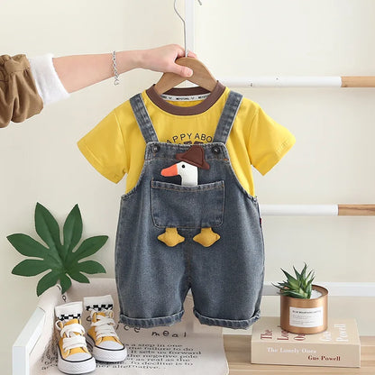Kids Denim Dungaree & T-Shirt Set | Boys | Short Sleeve | Casual Summer Outfit | Steven & Levon