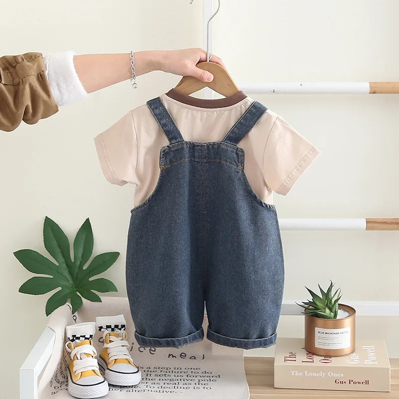 Kids Denim Dungaree & T-Shirt Set | Boys | Short Sleeve | Casual Summer Outfit | Steven & Levon