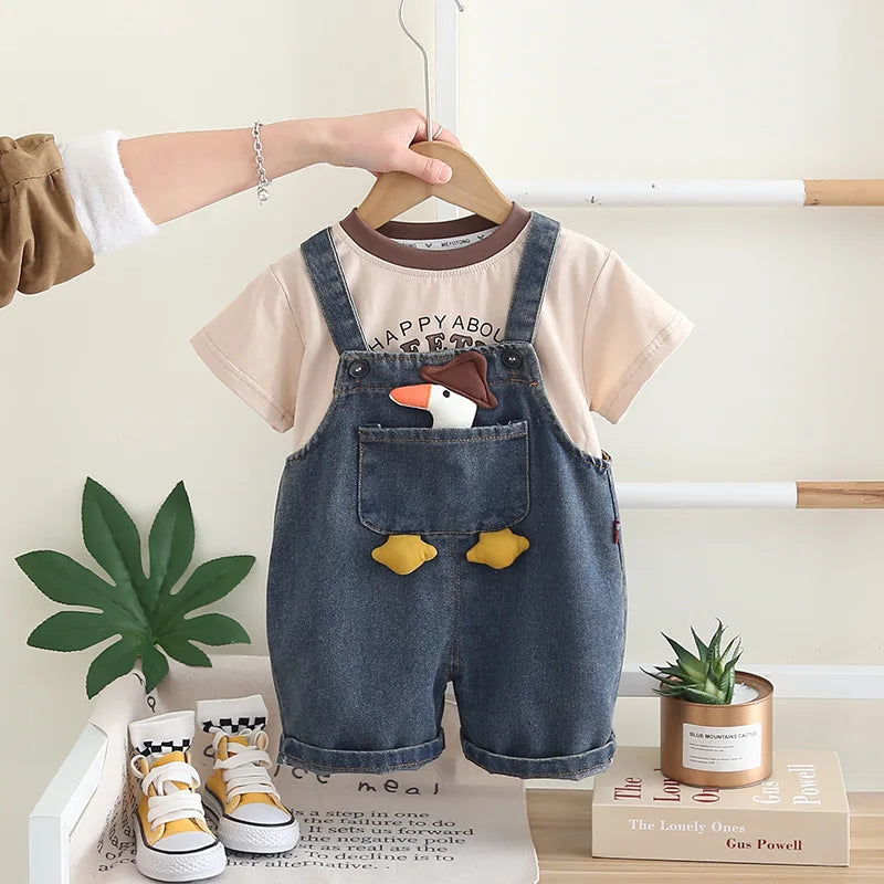 Kids Denim Dungaree & T-Shirt Set | Boys | Short Sleeve | Casual Summer Outfit | Steven & Levon