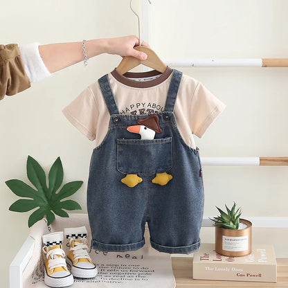 Kids Denim Dungaree & T-Shirt Set | Boys | Short Sleeve | Casual Summer Outfit | Steven & Levon