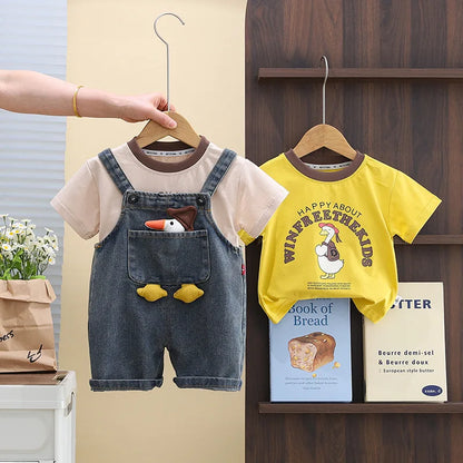 Kids Denim Dungaree & T-Shirt Set | Boys | Short Sleeve | Casual Summer Outfit | Steven & Levon