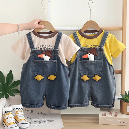 Kids Denim Dungaree & T-Shirt Set | Boys | Short Sleeve | Casual Summer Outfit | Steven & Levon