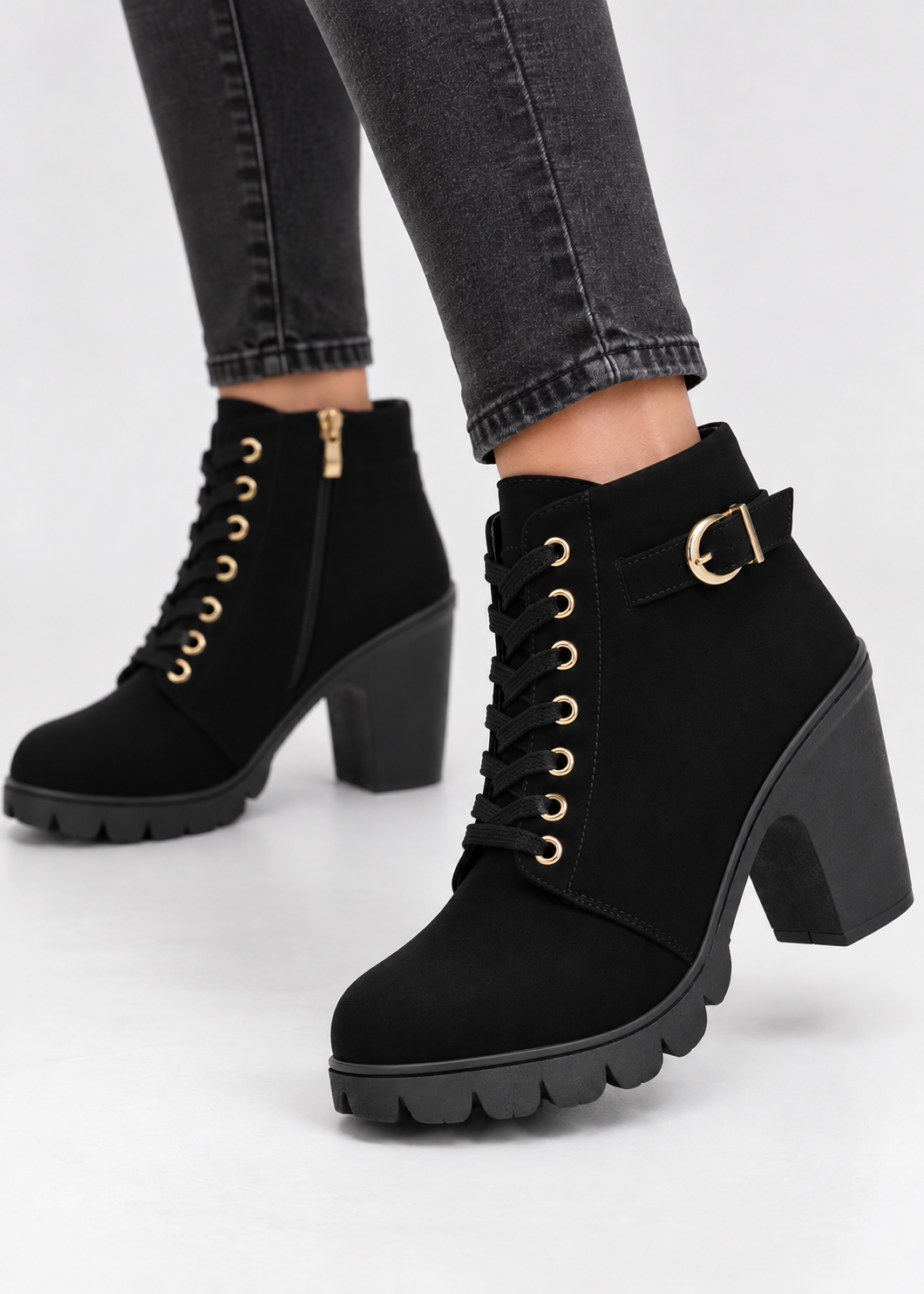 Block Heel Lace-Up Ankle Boots for Women | Side Zip | Combat Style | Steven & Levon