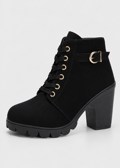Block Heel Lace-Up Ankle Boots for Women | Side Zip | Combat Style | Steven & Levon