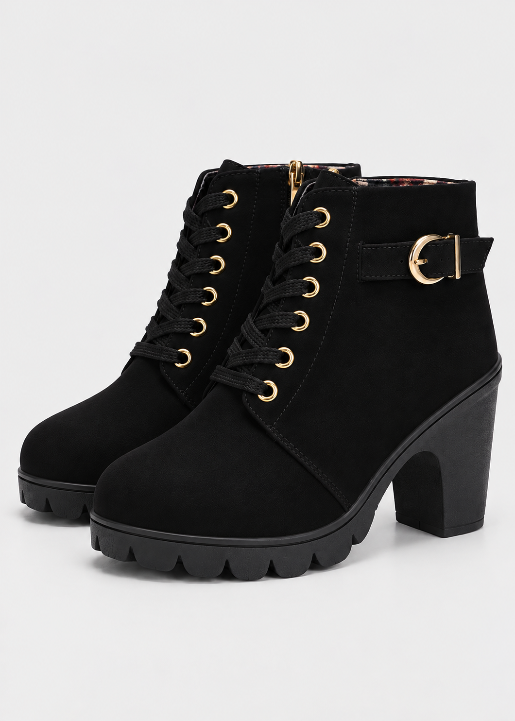 Block Heel Lace-Up Ankle Boots for Women | Side Zip | Combat Style | Steven & Levon