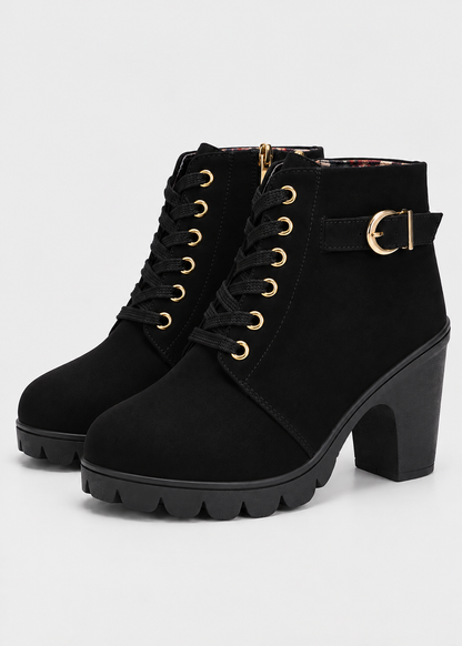 Block Heel Lace-Up Ankle Boots for Women | Side Zip | Combat Style | Steven & Levon