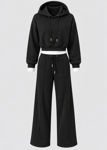 2-Piece Hooded Set | Women | Polyester | Wide-Leg Trousers | Casual Comfort | Steven & Levon