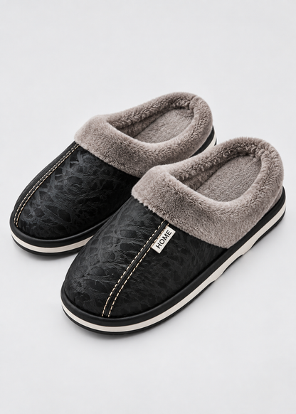 Men's Faux Leather Slippers | Plush Lining | Waterproof PVC Sole | Steven & Levon
