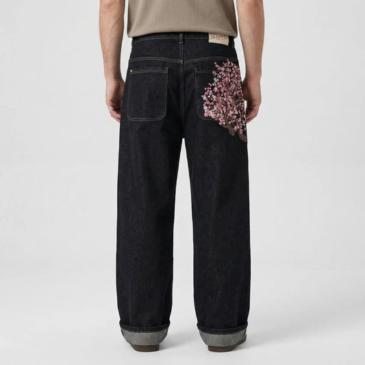 Bloomstride - Wide-Leg Embroidered Street Style Jeans  Everyday Street Styling