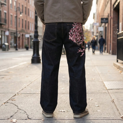 Bloomstride - Wide-Leg Embroidered Street Style Jeans  Everyday Street Styling