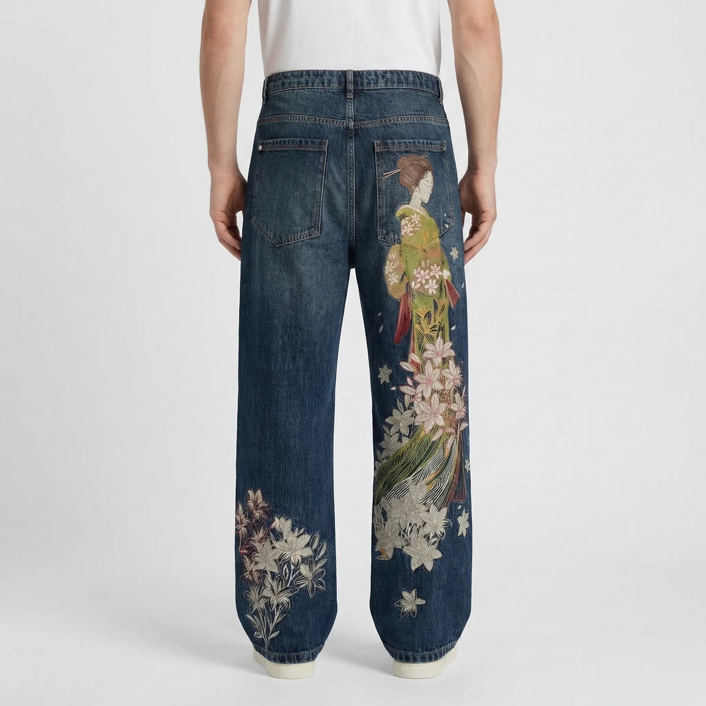 Bloomstride - Wide-Leg Embroidered Street Style Jeans  Everyday Street Styling