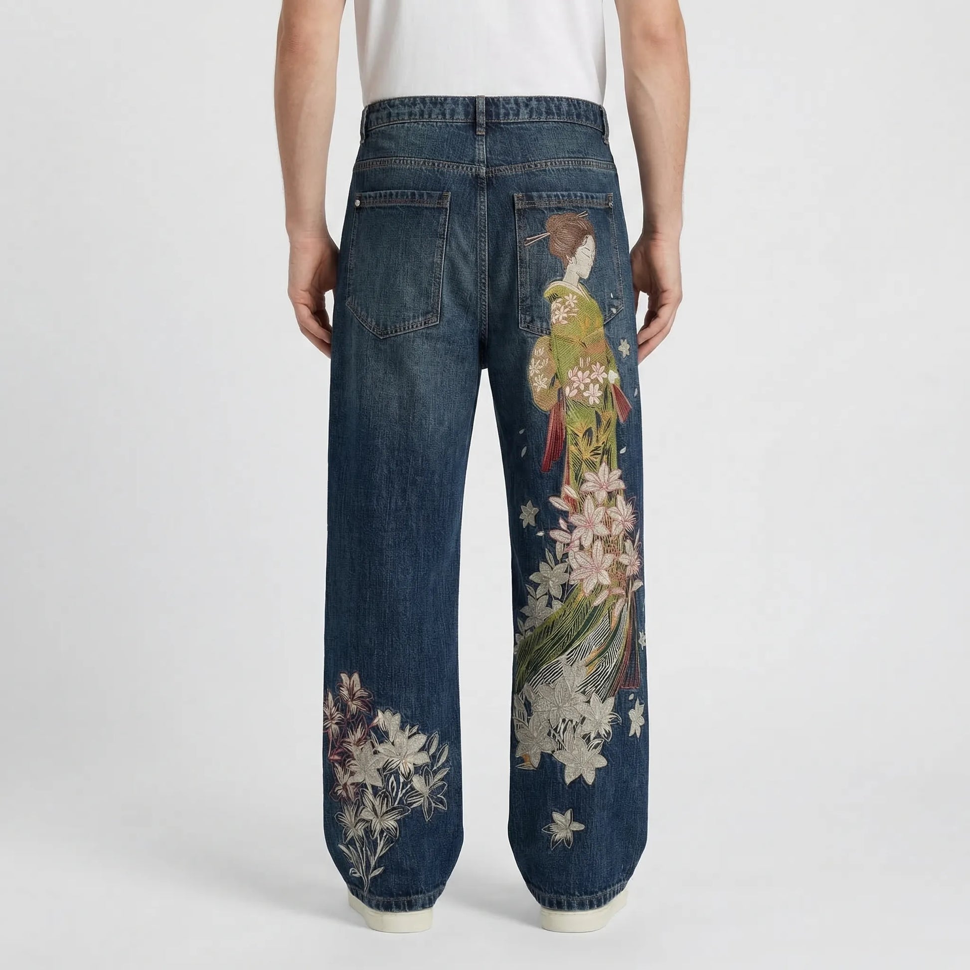 Bloomstride - Wide-Leg Embroidered Street Style Jeans  Everyday Street Styling