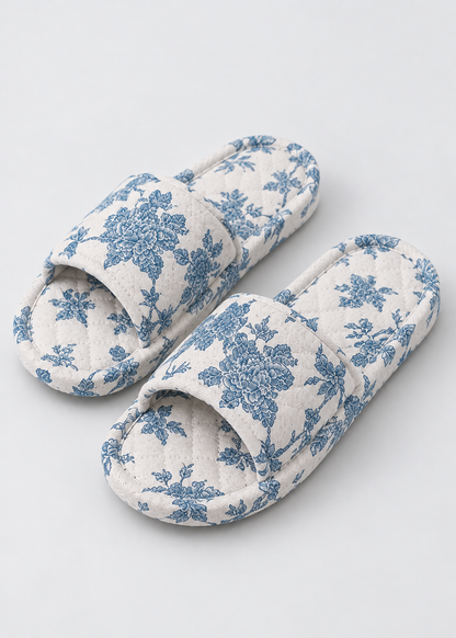 Women's Cotton Indoor Slippers | Geometric Pattern | Non Slip Fabric Sole | Blue | Steven & Levon