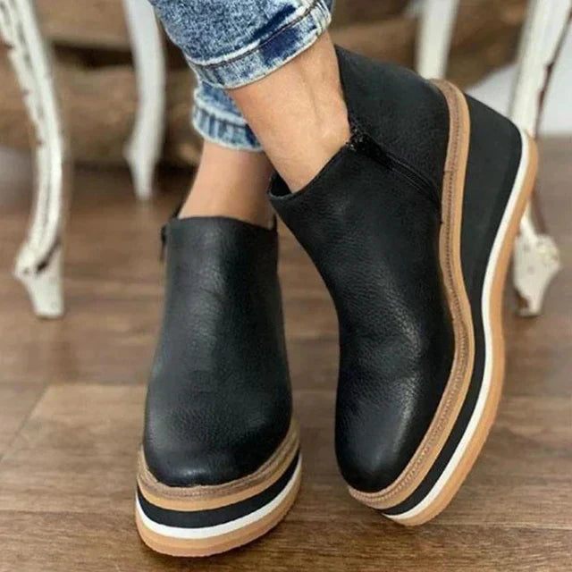 Platform Wedge Ankle Boots for Women | Side Zip | Chunky Platform Design | Steven & Levon