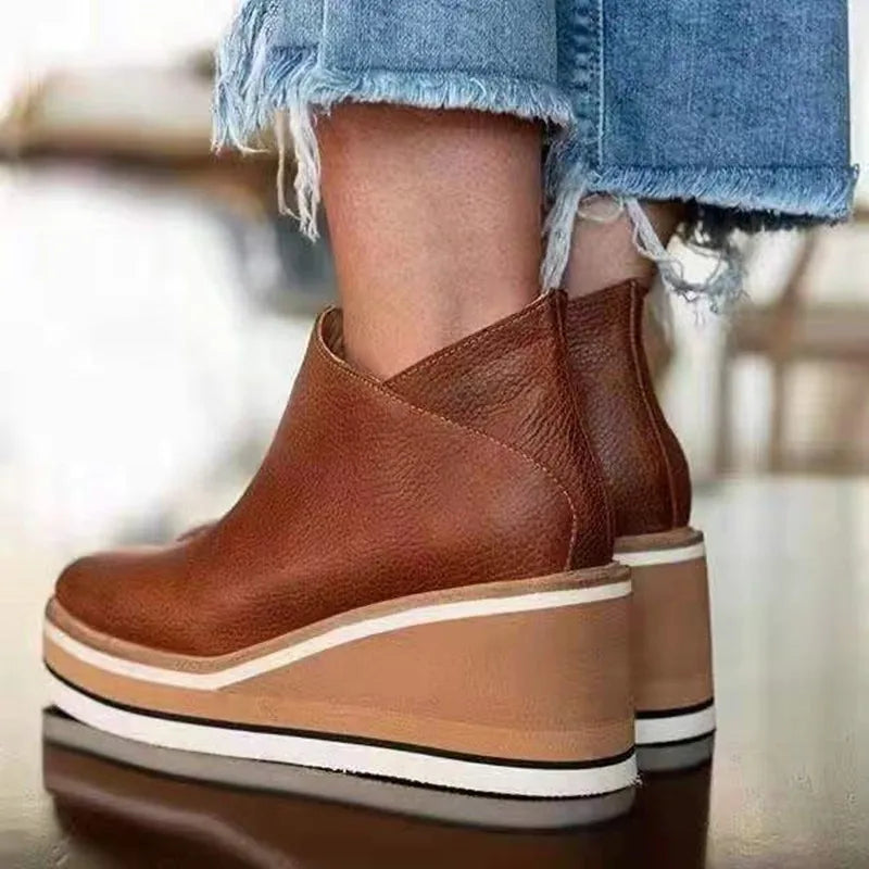 Platform Wedge Ankle Boots for Women | Side Zip | Chunky Platform Design | Steven & Levon