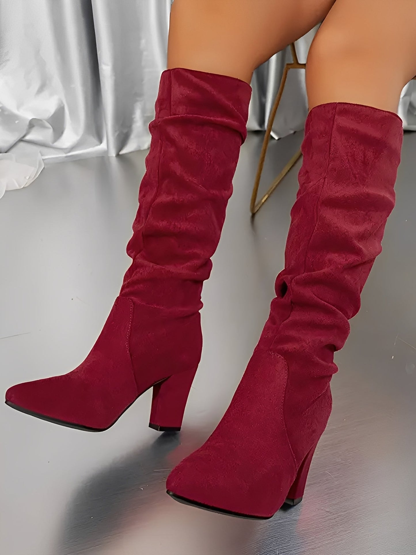 Slouchy Knee High Boots for Women | Pointed Toe | Block Heel | Pull-On Tall Boots | Steven & Levon