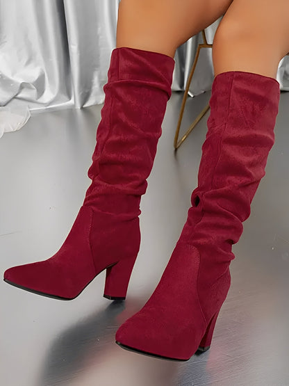 Slouchy Knee High Boots for Women | Pointed Toe | Block Heel | Pull-On Tall Boots | Steven & Levon