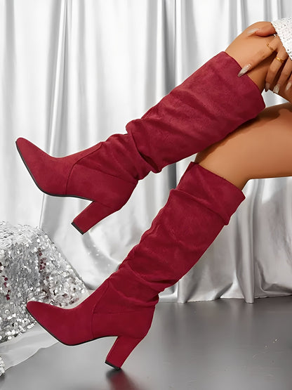 Slouchy Knee High Boots for Women | Pointed Toe | Block Heel | Pull-On Tall Boots | Steven & Levon