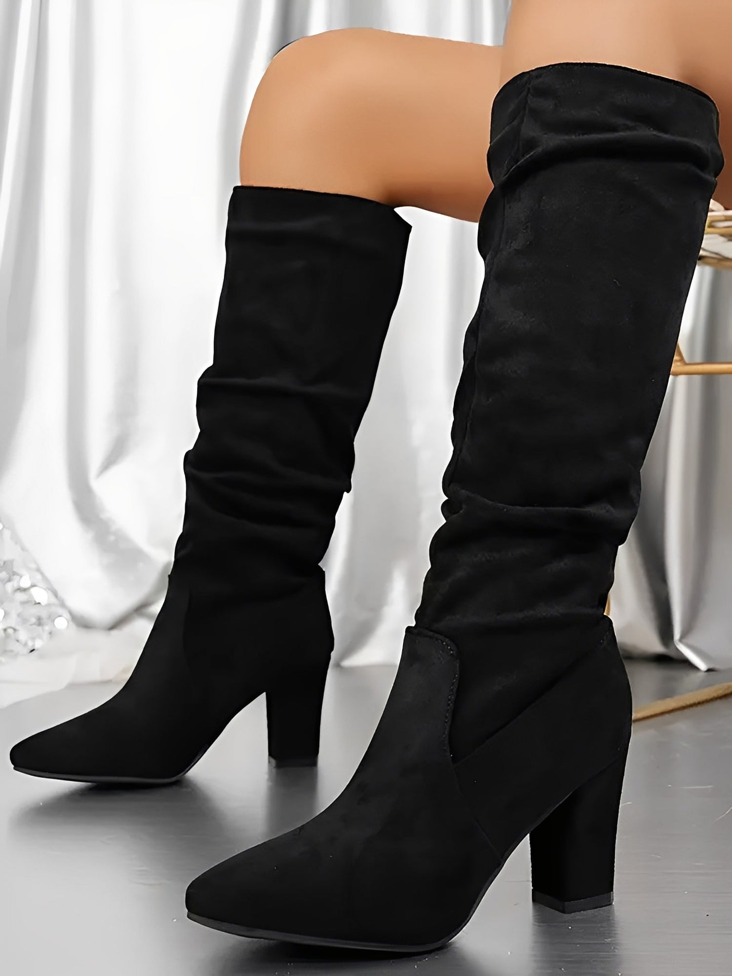 Slouchy Knee High Boots for Women | Pointed Toe | Block Heel | Pull-On Tall Boots | Steven & Levon