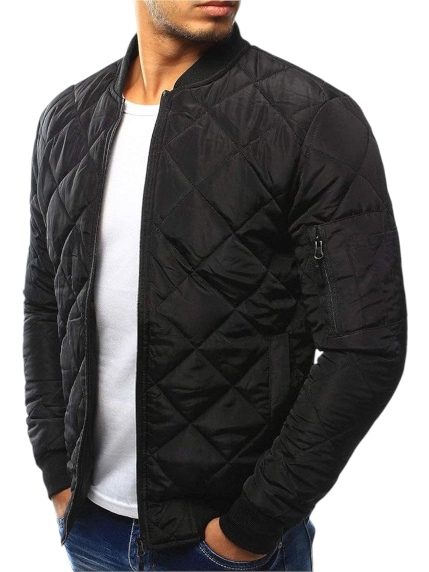 Men's Quilted Bomber Jacket | Men | Zip-Up | Baseball Collar Coat | Steven & Levon