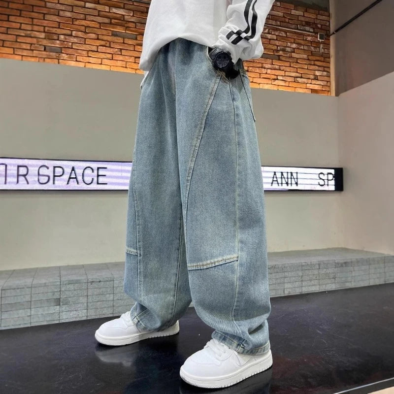 Boys Wide Leg Denim Jeans | Kids | Loose Fit | Straight Leg | Casual Everyday Pants | Steven & Levon