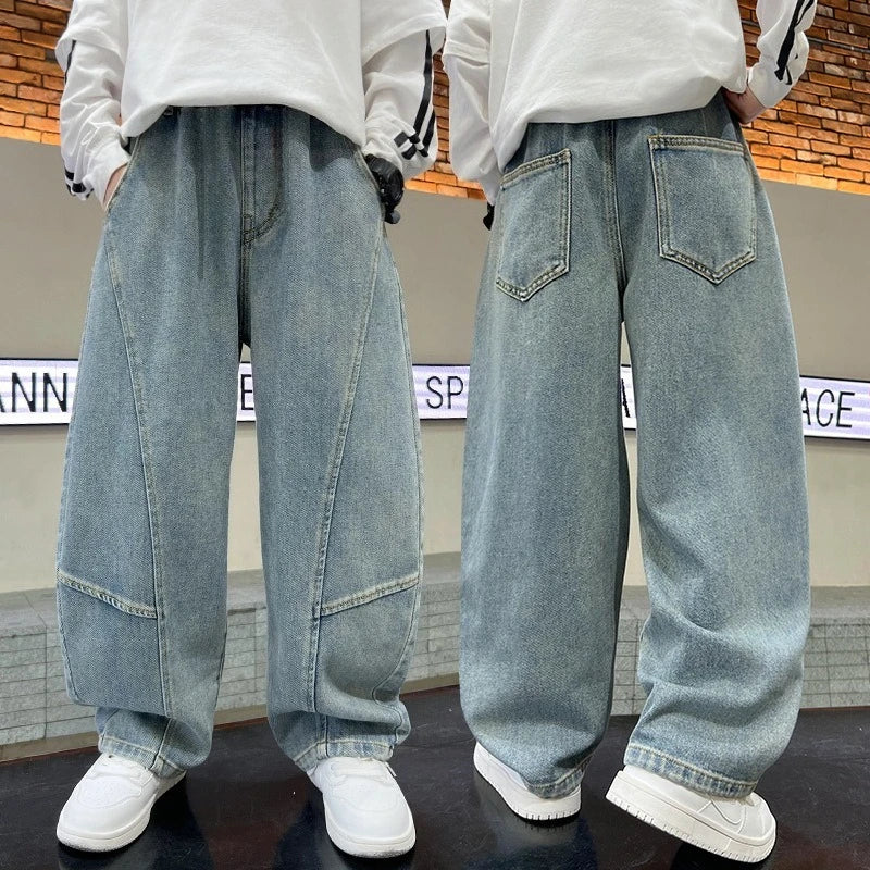 Boys Wide Leg Denim Jeans | Kids | Loose Fit | Straight Leg | Casual Everyday Pants | Steven & Levon