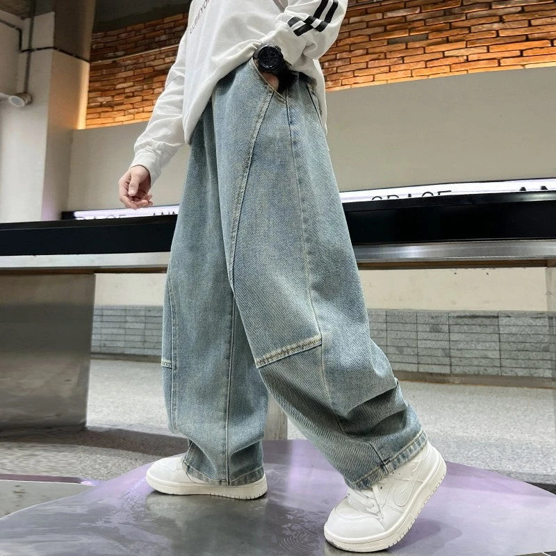 Boys Wide Leg Denim Jeans | Kids | Loose Fit | Straight Leg | Casual Everyday Pants | Steven & Levon