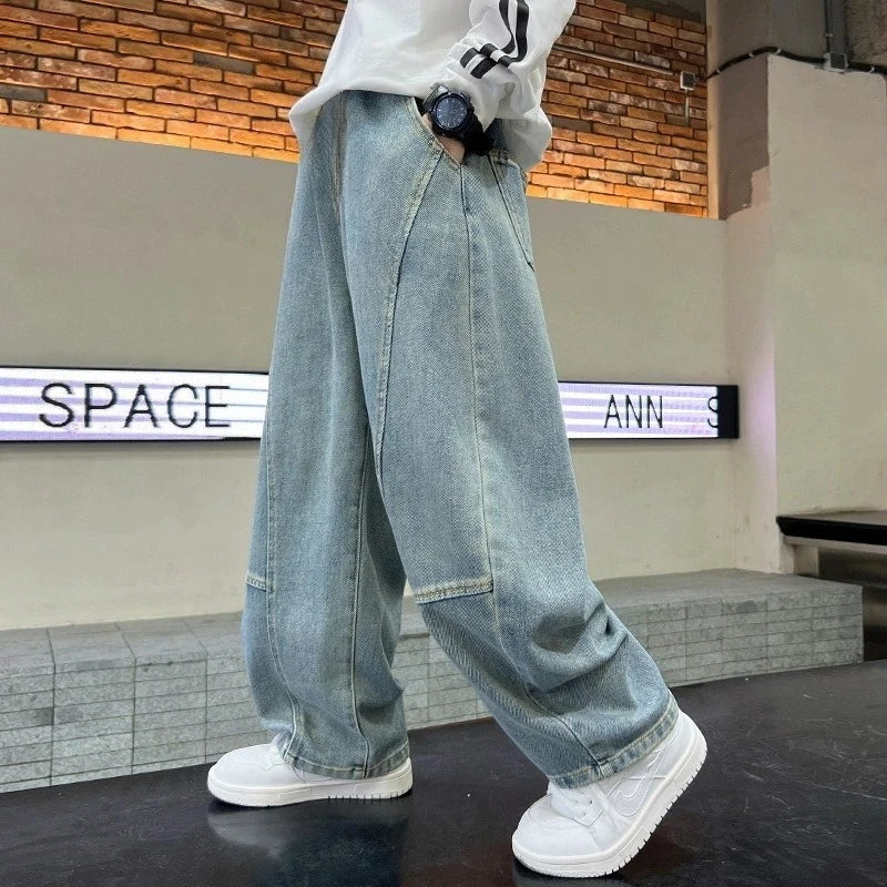 Boys Wide Leg Denim Jeans | Kids | Loose Fit | Straight Leg | Casual Everyday Pants | Steven & Levon
