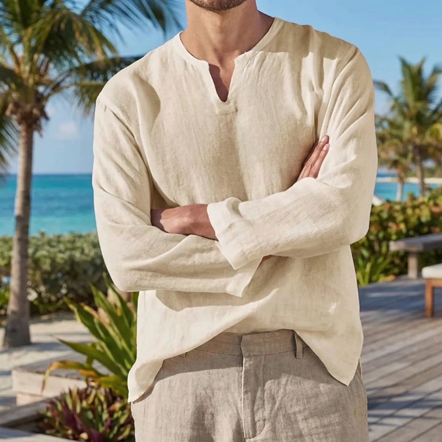 Breezon - Long Sleeve V-Neck Casual Shirt  Casual Everyday Wear