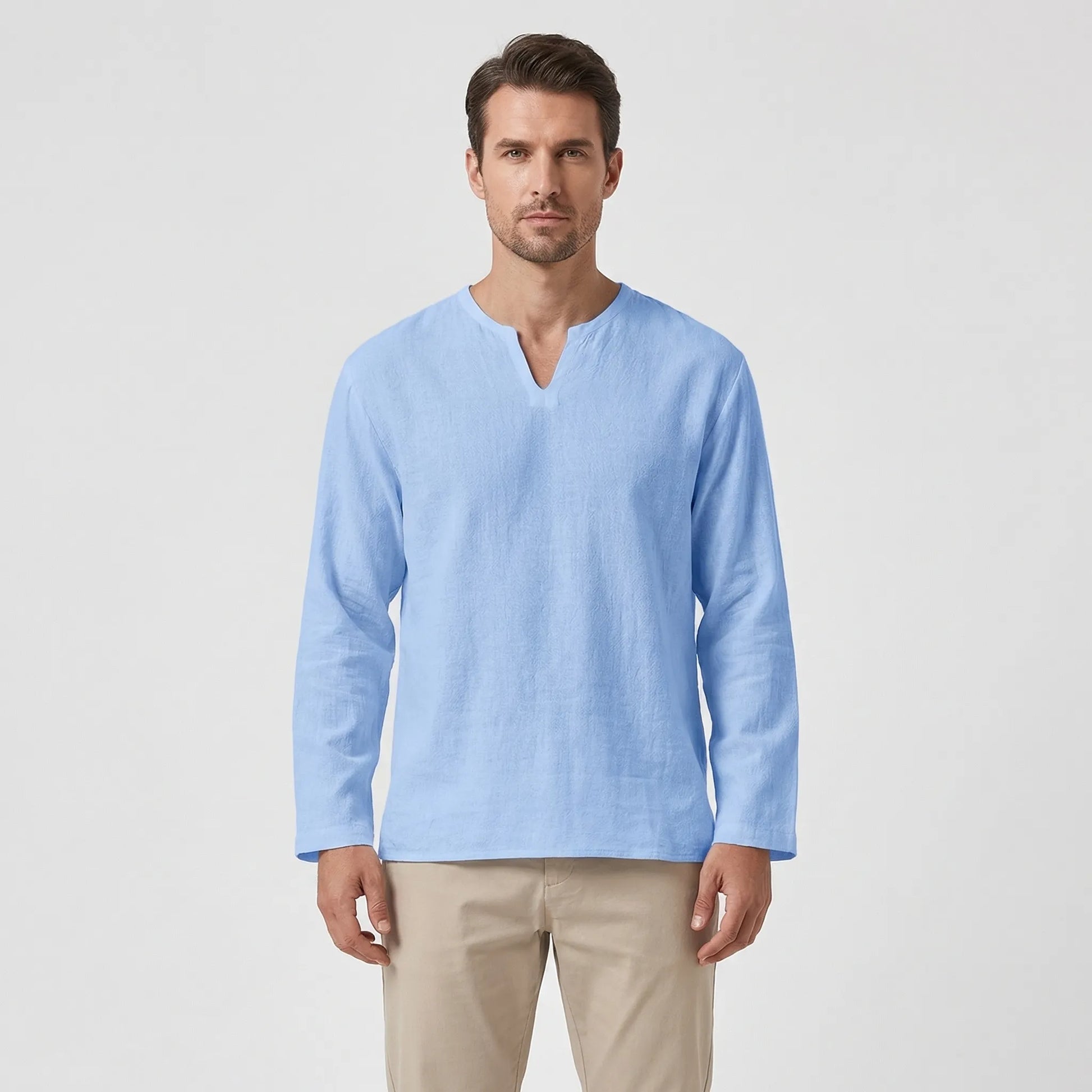 Breezon - Long Sleeve V-Neck Casual Shirt  Casual Everyday Wear