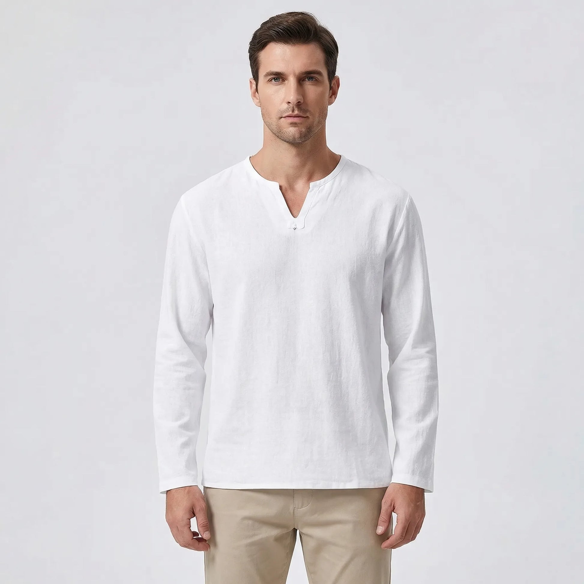 Breezon - Long Sleeve V-Neck Casual Shirt  Casual Everyday Wear