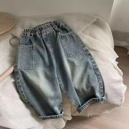 Kids Loose Fit Denim Pants | Boys | Elastic Waist | Large Pocket Jeans | Casual | Steven & Levon