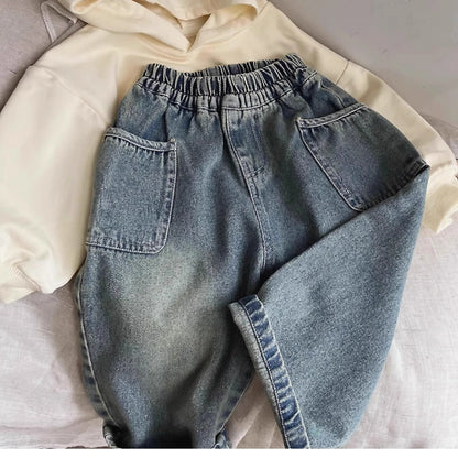 Kids Loose Fit Denim Pants | Boys | Elastic Waist | Large Pocket Jeans | Casual | Steven & Levon