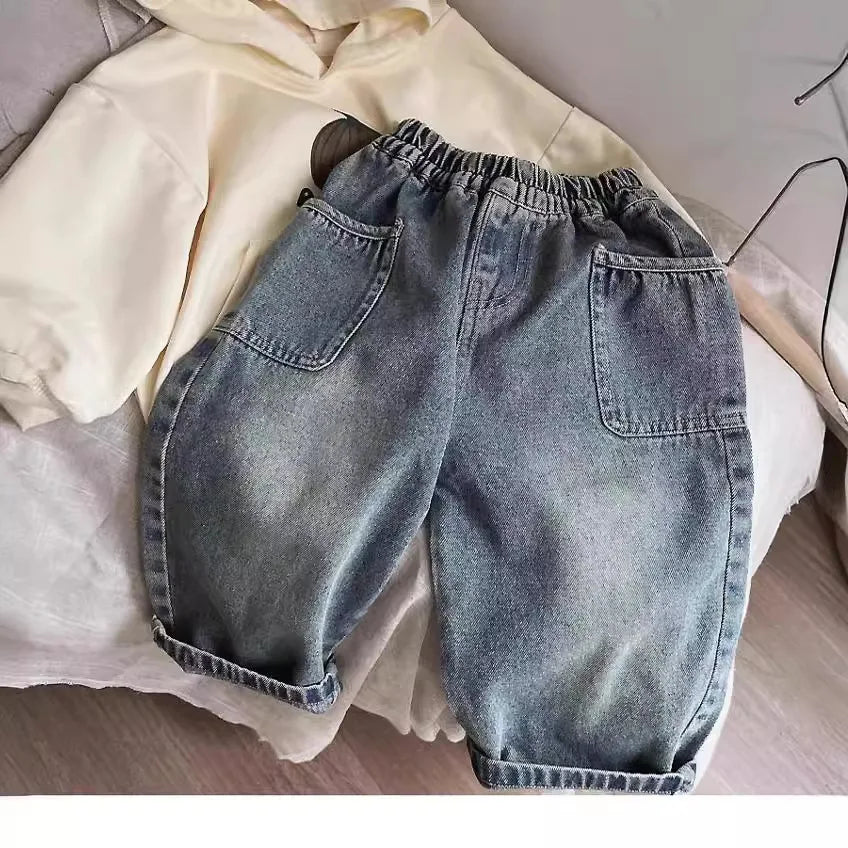Kids Loose Fit Denim Pants | Boys | Elastic Waist | Large Pocket Jeans | Casual | Steven & Levon
