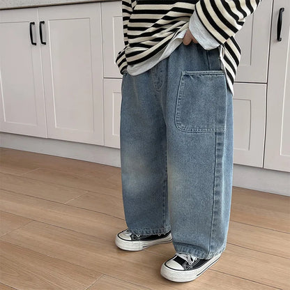 Kids Loose Fit Denim Pants | Boys | Elastic Waist | Large Pocket Jeans | Casual | Steven & Levon
