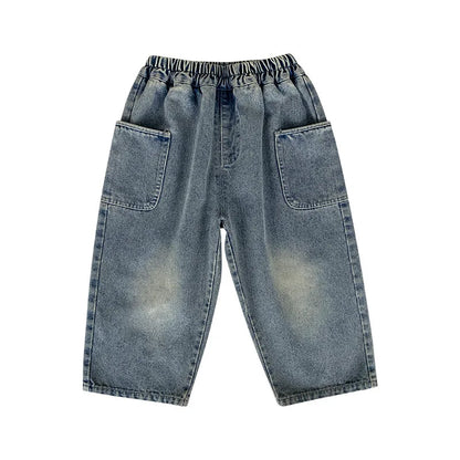 Kids Loose Fit Denim Pants | Boys | Elastic Waist | Large Pocket Jeans | Casual | Steven & Levon