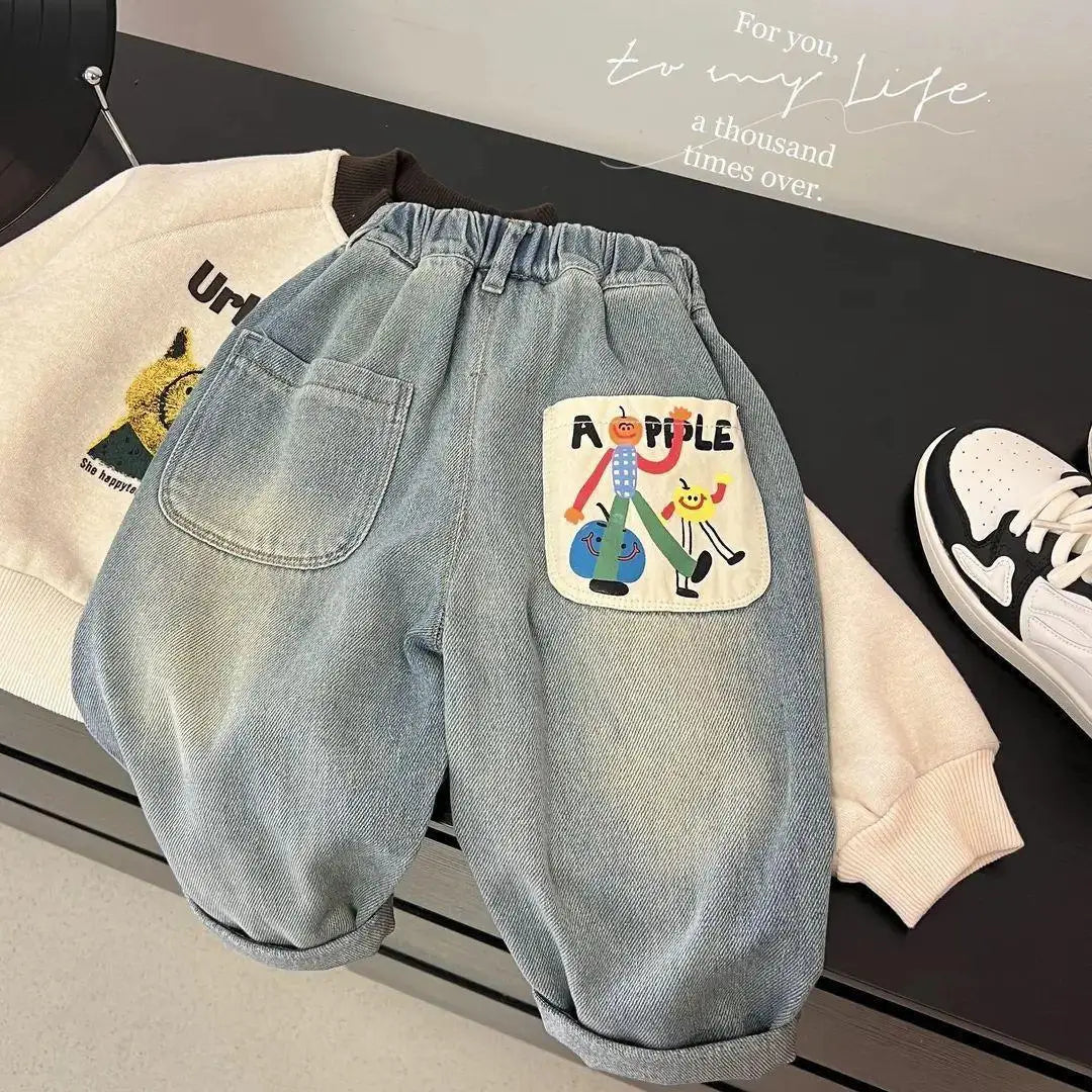 Kids Loose Fit Denim Pants | Boys | Elastic Waist | Large Pocket Jeans | Casual | Steven & Levon