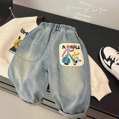 Kids Loose Fit Denim Pants | Boys | Elastic Waist | Large Pocket Jeans | Casual | Steven & Levon