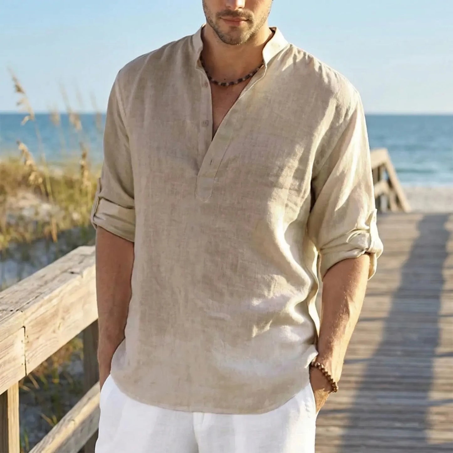 Brezalo - Loose-Fit Long Sleeve Casual Shirt  Relaxed Weekend Wear