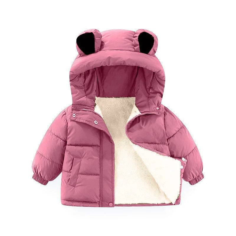 Kids Hooded Puffer Jacket | Girls | Bear Ears | Fleece Lined Winter Coat | Warm Outerwear | Steven & Levon
