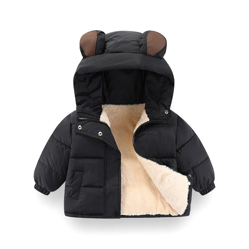 Kids Hooded Puffer Jacket | Girls | Bear Ears | Fleece Lined Winter Coat | Warm Outerwear | Steven & Levon
