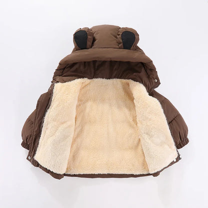Kids Hooded Puffer Jacket | Girls | Bear Ears | Fleece Lined Winter Coat | Warm Outerwear | Steven & Levon
