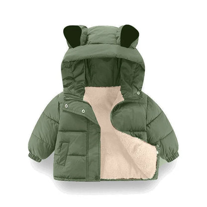 Kids Hooded Puffer Jacket | Girls | Bear Ears | Fleece Lined Winter Coat | Warm Outerwear | Steven & Levon