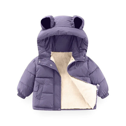 Kids Hooded Puffer Jacket | Girls | Bear Ears | Fleece Lined Winter Coat | Warm Outerwear | Steven & Levon