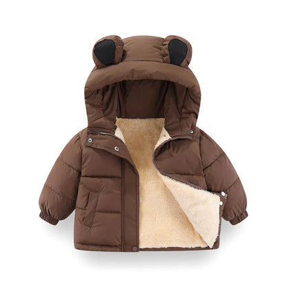 Kids Hooded Puffer Jacket | Girls | Bear Ears | Fleece Lined Winter Coat | Warm Outerwear | Steven & Levon