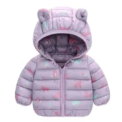 Kids Hooded Puffer Jacket | Girls | Bear Ears | Fleece Lined Winter Coat | Warm Outerwear | Steven & Levon