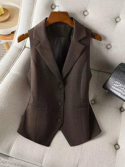 Women's Brown Tailored Waistcoat | Sleeveless Lapel Button Vest | Steven & Levon