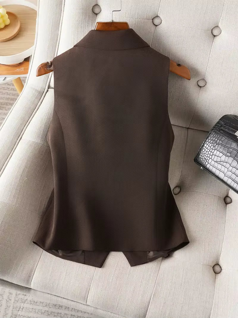 Women's Brown Tailored Waistcoat | Sleeveless Lapel Button Vest | Steven & Levon