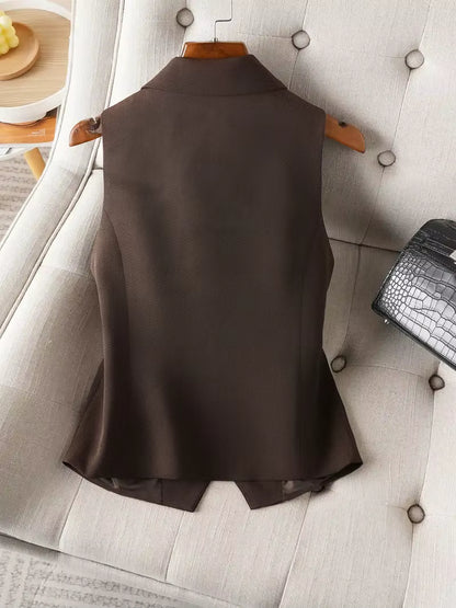 Women's Brown Tailored Waistcoat | Sleeveless Lapel Button Vest | Steven & Levon