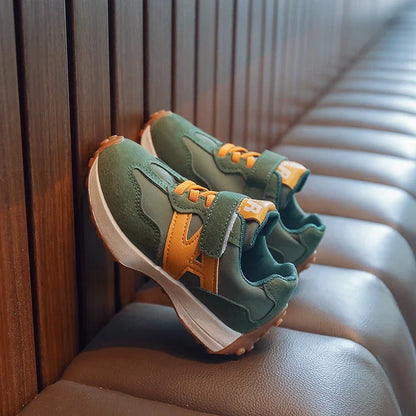 Kids Casual Sneakers | Boys & Girls | Lightweight | Hook & Loop Running Shoes | Green | Steven & Levon